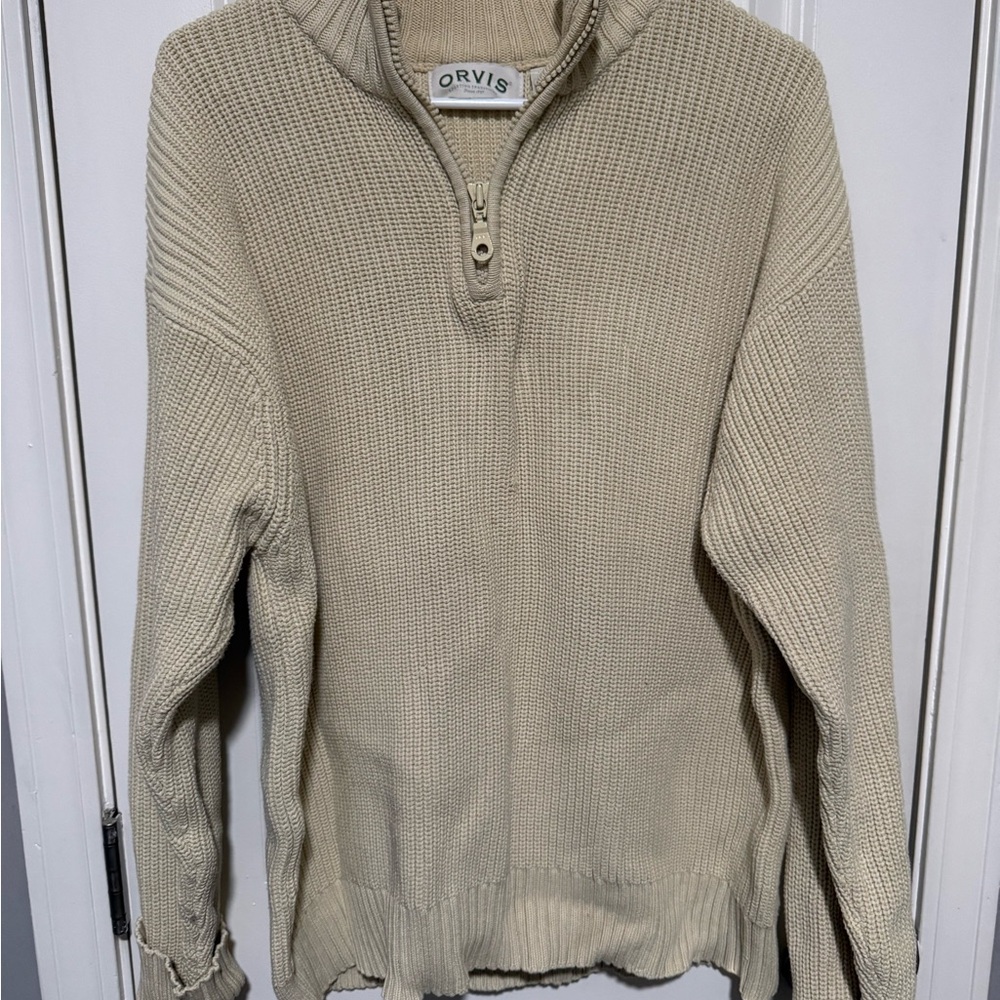 Orvis Men's Zip-Neck Knit Sweater in Light Beige
